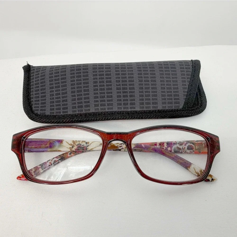 Evolutioneyes Reading Glasses +2.00 Burgundy Floral Rectangular Work Chic 104-58